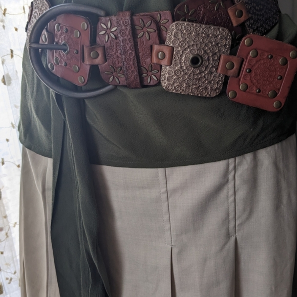 Belt Leather Metallic Brown Patterned Squares - Picture 7 of 7